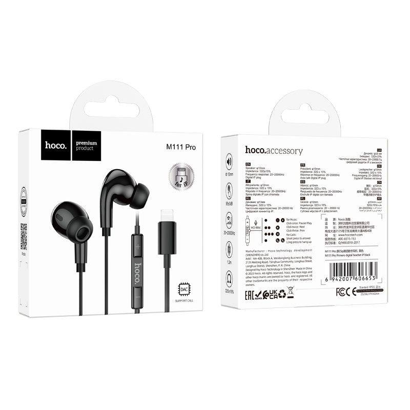 Hoco. M111 PRO Auriculares Digital Con Entrada iPhone Con Goma