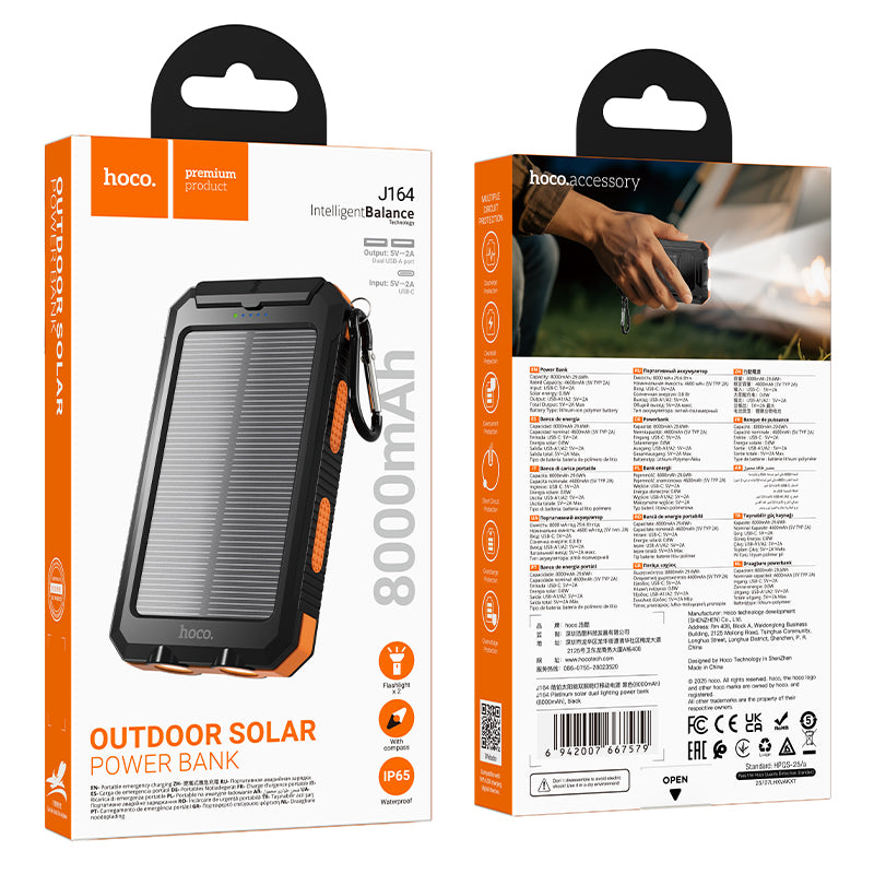 Hoco. J164 Power Bank Solar con Luz 8000mAh
