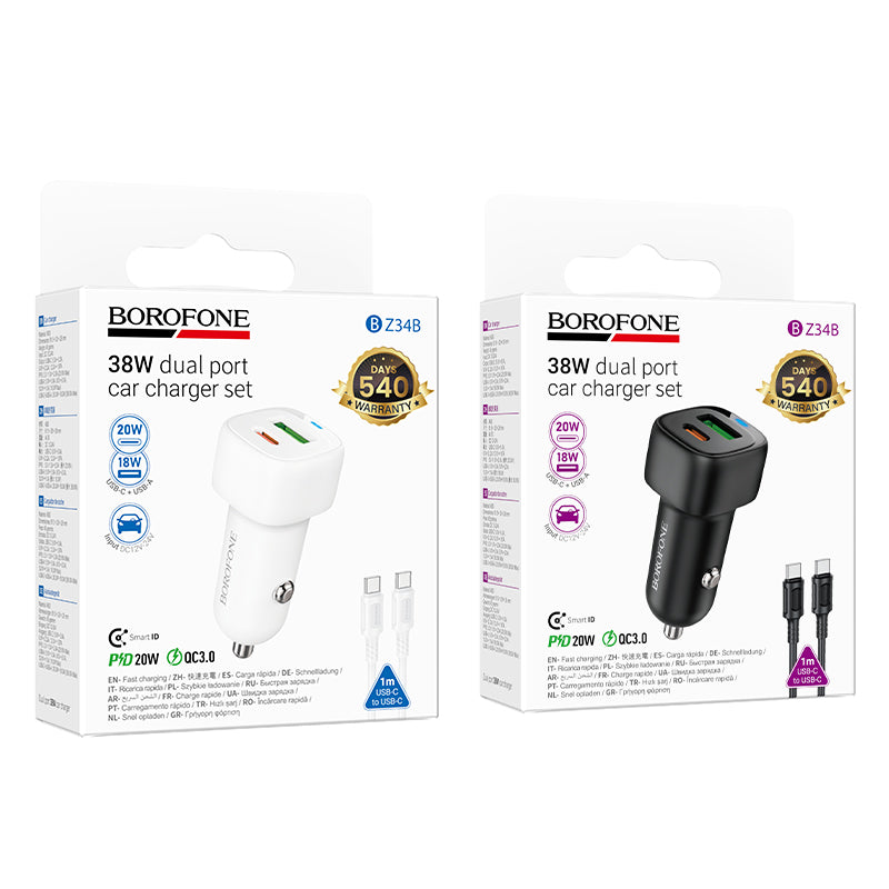 Borofone. BZ34B Cargador de Coche PD38W + QC3.0 con Cable C-C