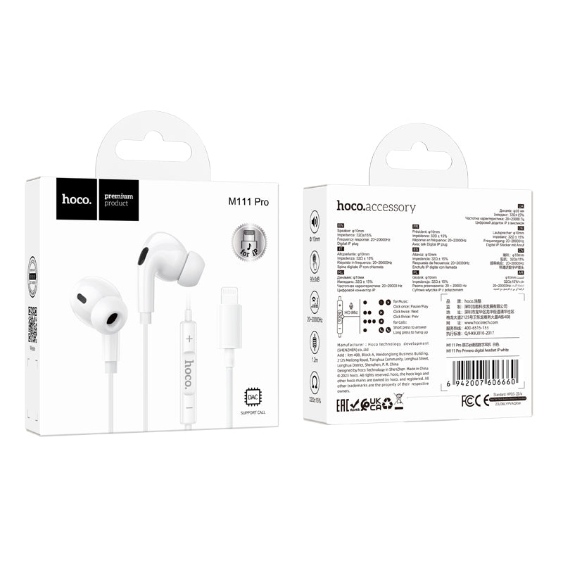 Hoco. M111 PRO Auriculares Digital Con Entrada iPhone Con Goma