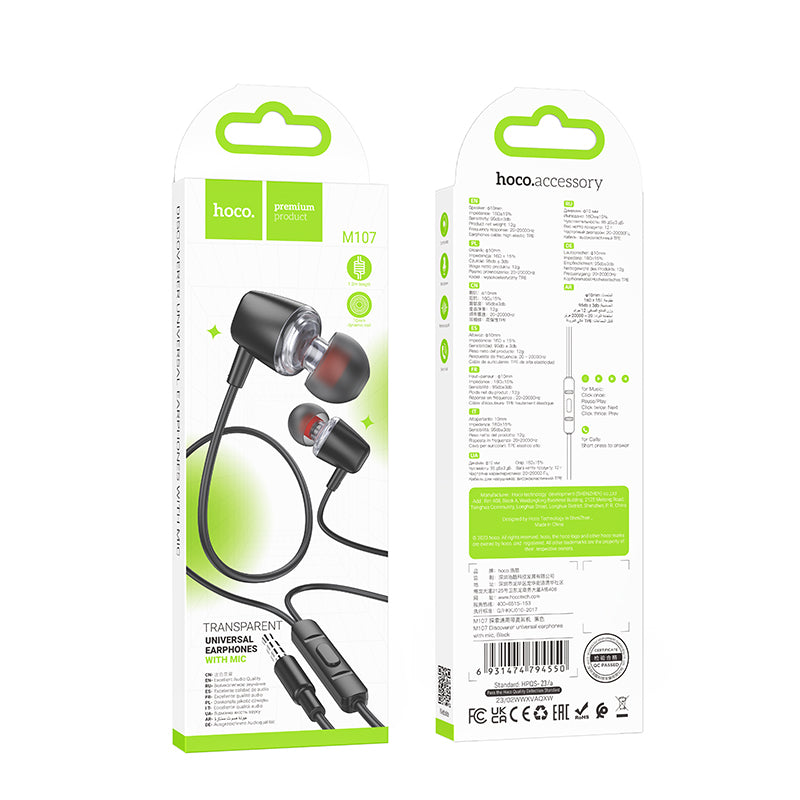 Hoco. M107 Auriculares Con Cable Y Micrófono De Entrada Jack Transparentado