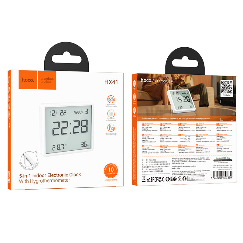 Hoco. HX41 Reloj Termómetro e Higrómetro Interior con Pantalla LCD