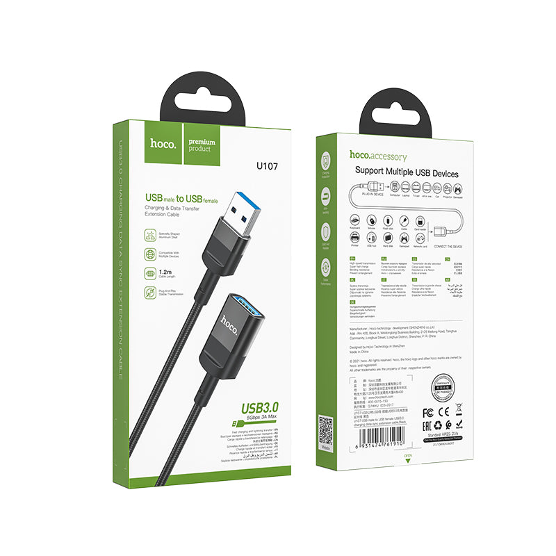 Hoco. U107 Cable USB Macho A USB Hembra USB3.0 Para Cargas Y Transferencias De Datos
