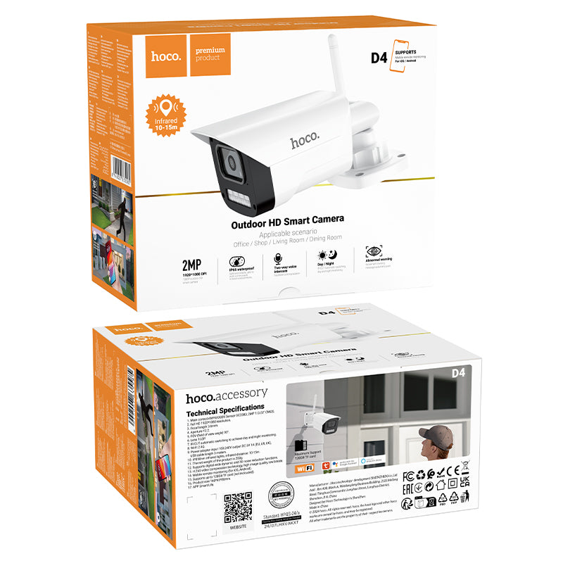 Hoco. D4 Cámara HD Smart para Exteriores Full HD 1080p IP65