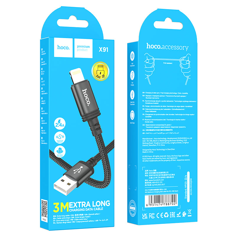 Hoco. X91 Cable De Carga USB A iPhone 2.4A De 3M