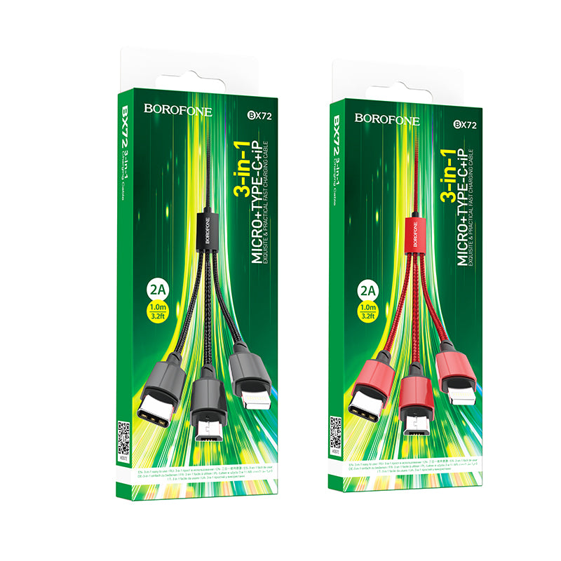 BOROFONE BX72 Cable 3 En 1 MicroUSB Lightning (iPhone) Type-C