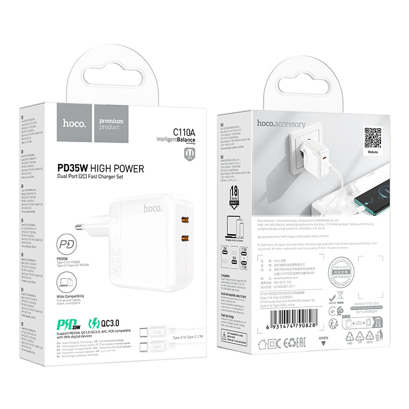 Hoco. C110A Cargador PD35W Doble Puerto Type-C Con Cable Type-C
