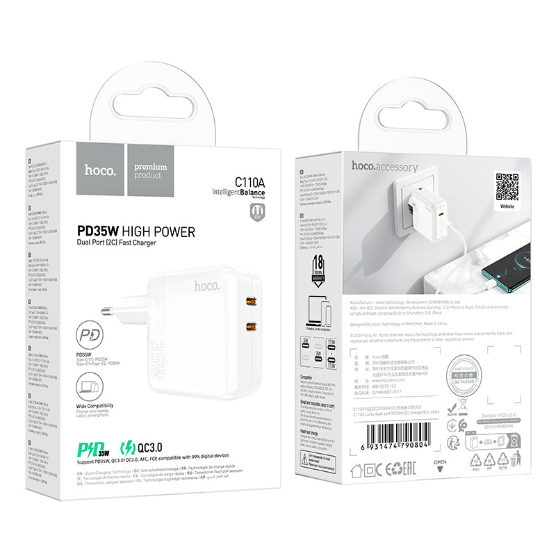 Hoco. C110A Cargador PD35W Doble Puerto Type-C
