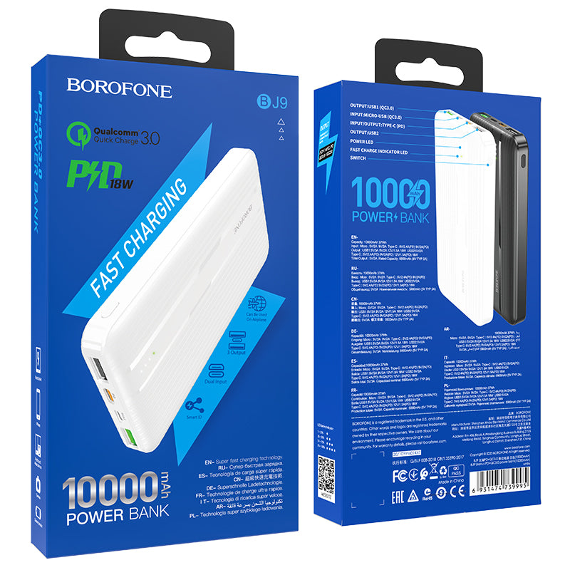BOROFONE BJ9 Power Bank Con Salidas PD18W Type-C + QC3.0 USB De 10000mAh