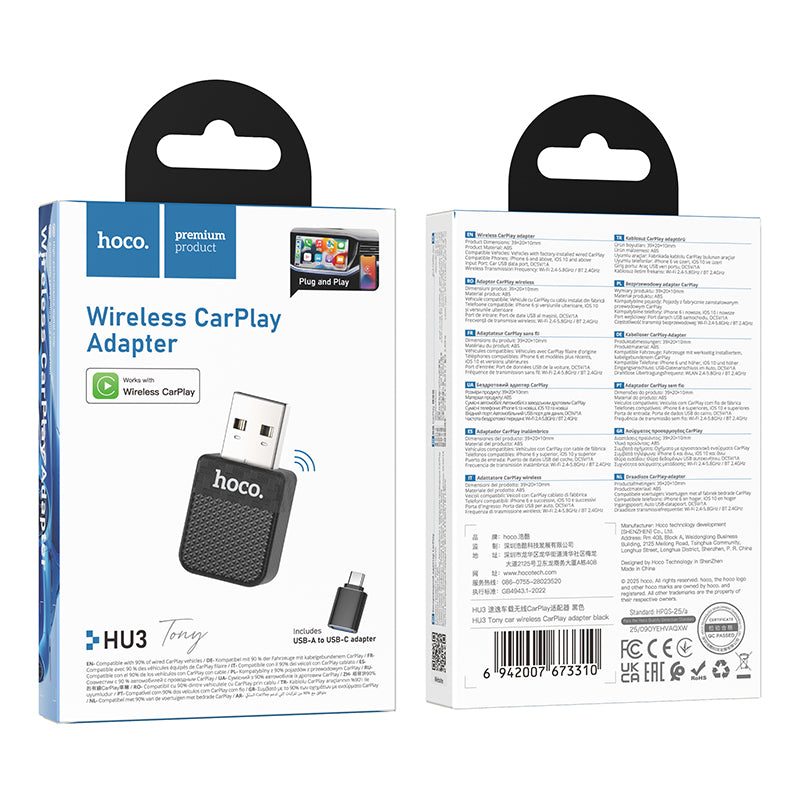 Hoco. HU3 Adaptador CarPlay Inalámbrico Mini – Plug & Play