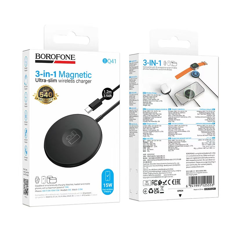 Hoco. BQ41 Cargador Inalámbrico 3 en 1 Magnético – Móvil, Apple Watch y AirPods