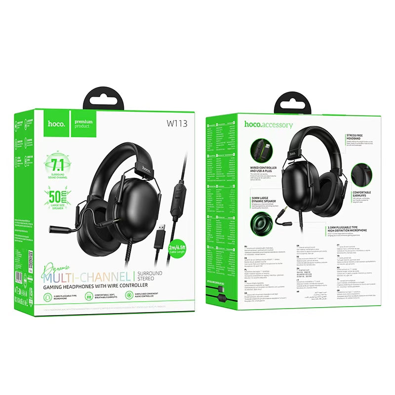 Hoco. W113 Auriculares Gaming 7.1 – USB + Jack con Micrófono y Control