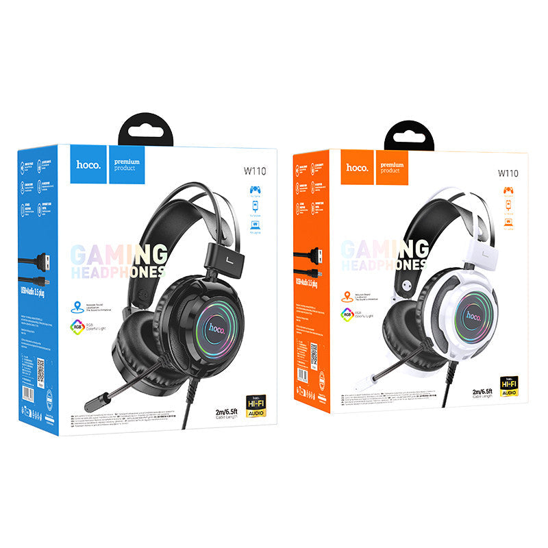 Hoco. W110 Auriculares Gaming con Cable – Iluminación RGB y Micrófono HD