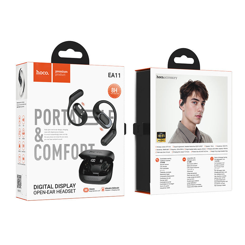 Auriculares Hoco EA11 Bluetooth 5.4 con Gancho – 8h + Estuche LED