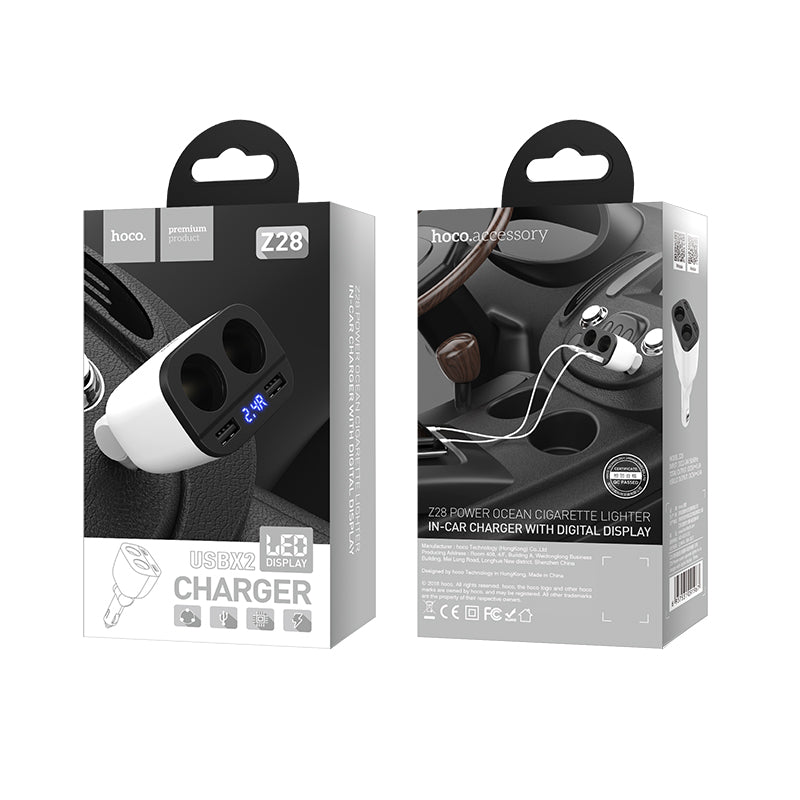 Hoco. Z28 Cargador De Encendedor De Cigarrillos Ocean Con Pantalla Digital