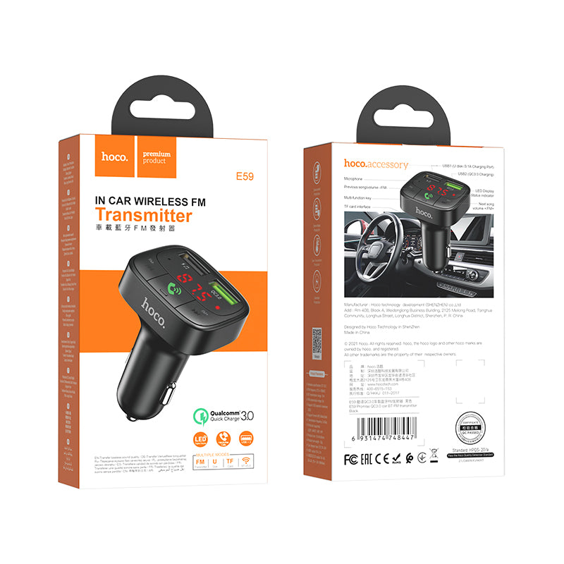 Hoco. E59 Transmisor FM Bluetooth Para Coche QC3.0