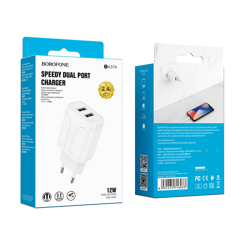 BOROFONE BA37A Cargador Enchufe Rápido Doble USB
