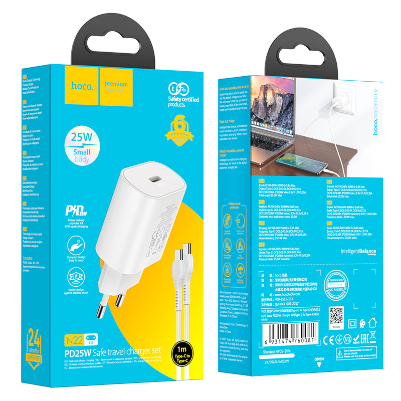 Hoco. N22 Cargadores PD25W Con Cable Tipo-C A Tipo-C