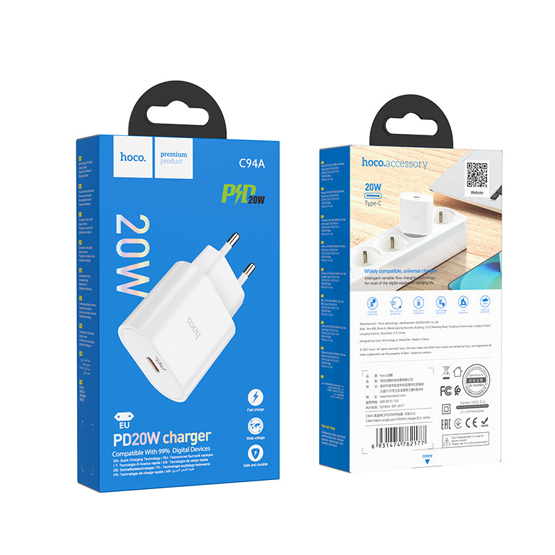 Hoco. C94A Cargador USB-C PD20W de Puerto Único