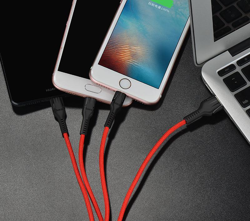 Hoco. U31 Cable De Carga Con 3 Puertos, Lightning+Micro+Tipo-C