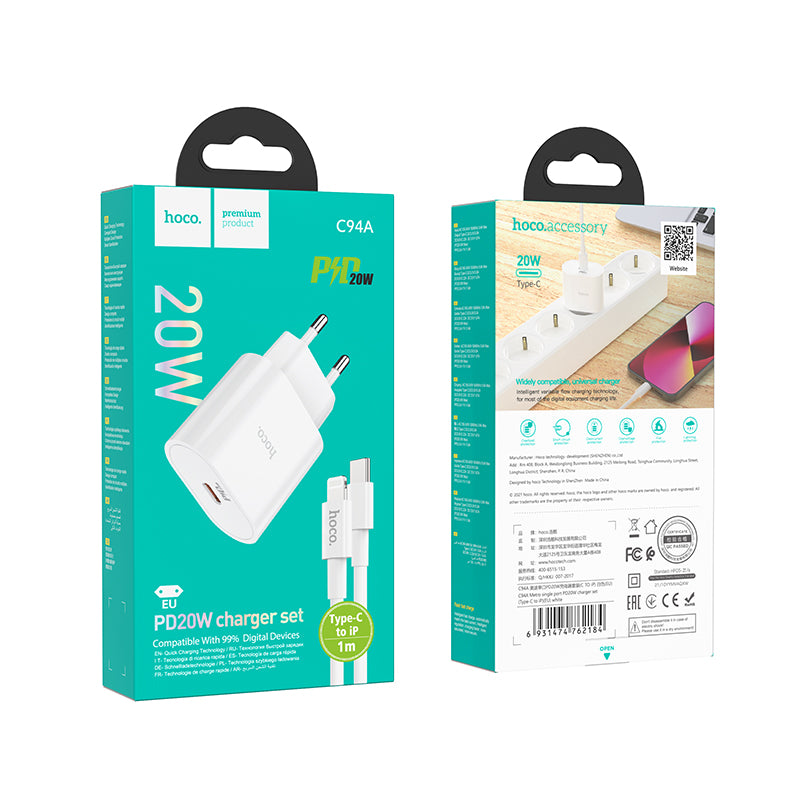 Hoco. C94A Conjunto De Cargador De Puerto Único 20W (Tipo-C A Dispositivos Apple)