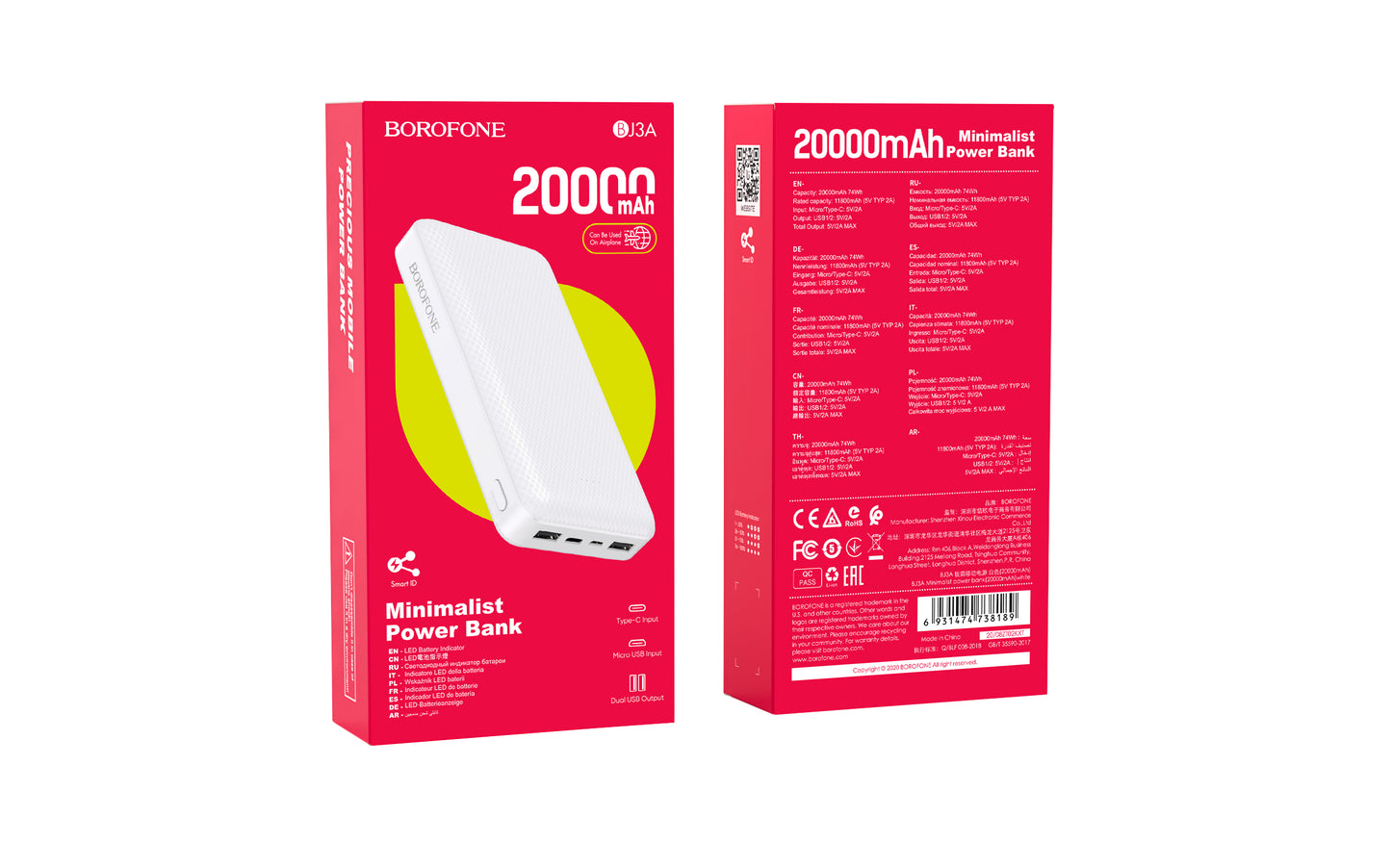 BOROFONE BJ3A Power Bank De Alto Rendimiento 20000Mah