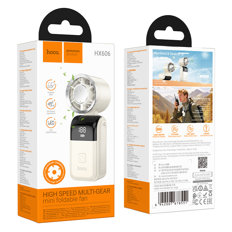 Hoco. HX606 Mini Ventilador Plegable Recargable Hasta 8h