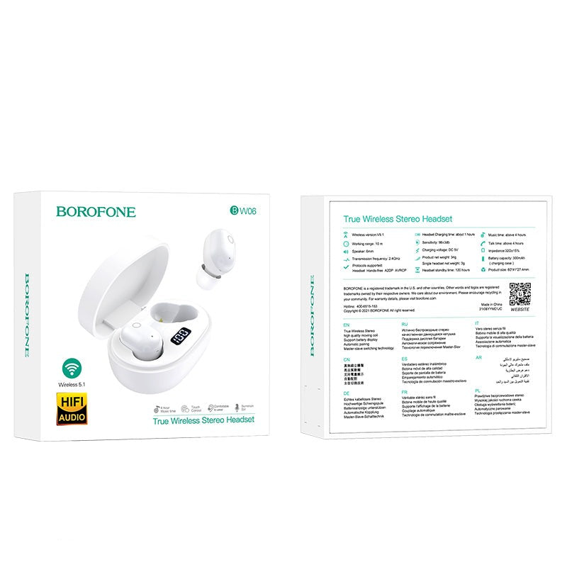 BOROFONE BW06 Auriculares Inalámbricos Pequeños Con Pantalla De Carga