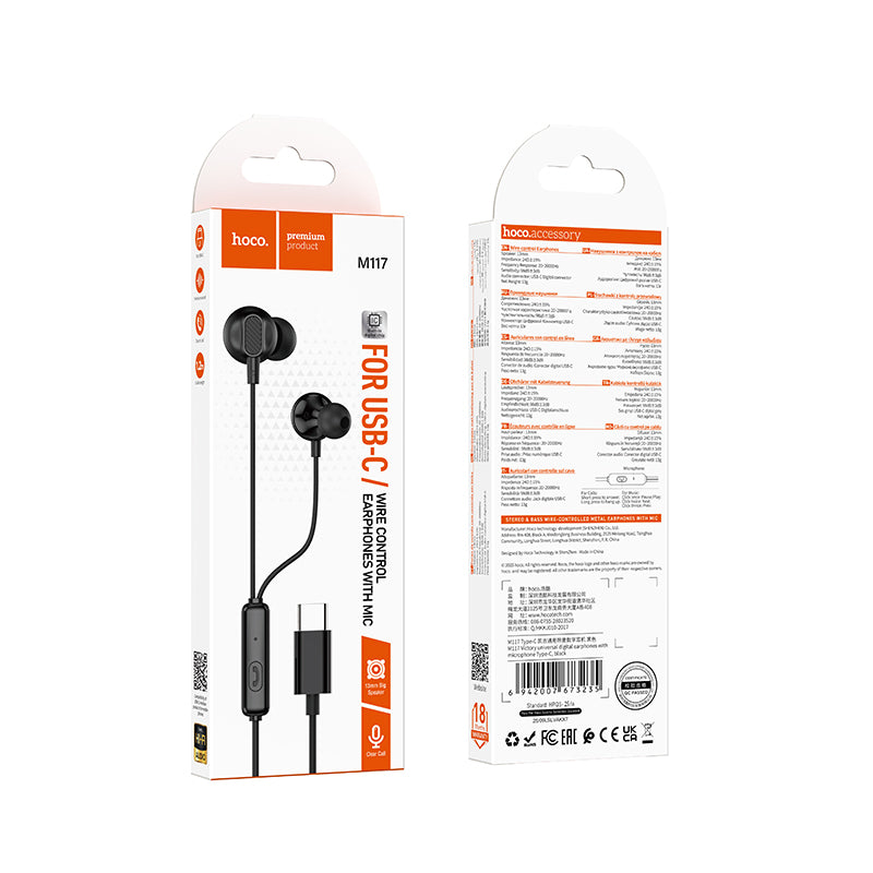 Hoco. M117 Auriculares Type-C con Cable y Micrófono