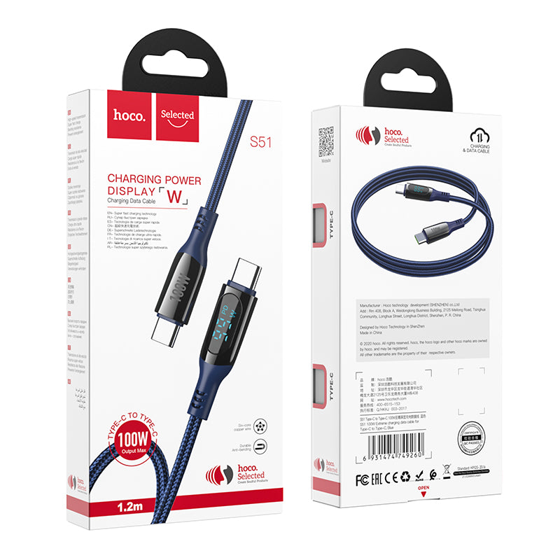 Hoco. S51 Cable De Datos De Carga Extrema 100W Para Tipo C A Tipo C