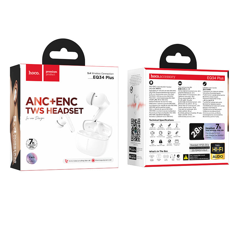 Hoco. EQ34 Plus Auriculares TWS Bluetooth 5.4 con ANC y ENC