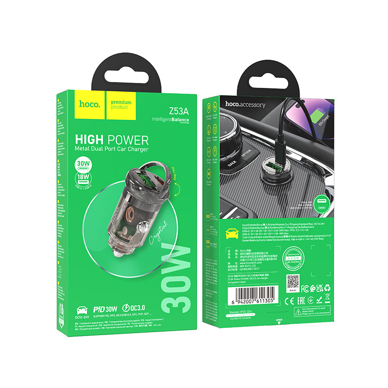 Hoco. Z53 Cargador De Coche Con Doble Puerto PD30W+QC3.0