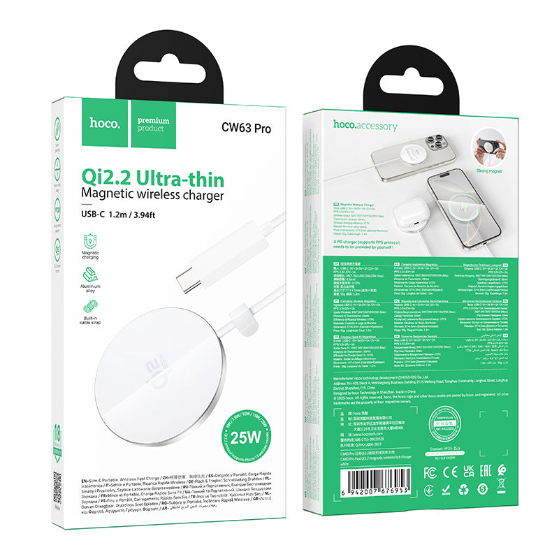 Hoco. CW63 Pro Cargador Magnético Qi2.2 25W Type-C