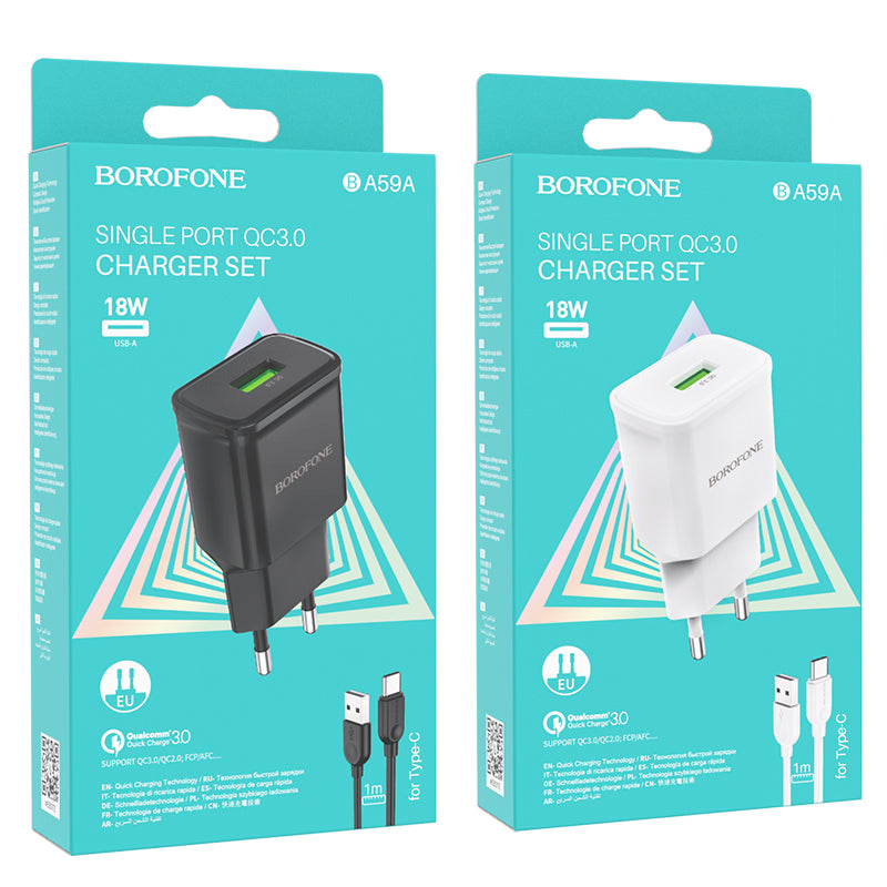 BOROFONE BA59A Cargador Rápido Qc 3.0 Con Cable Tipo-C