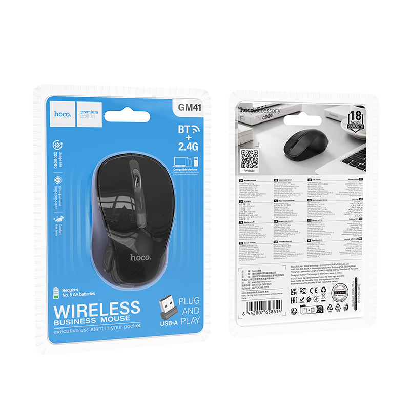 Hoco. GM41 Ratón Inalámbrico Doble Bluetooth y USB 2.4G