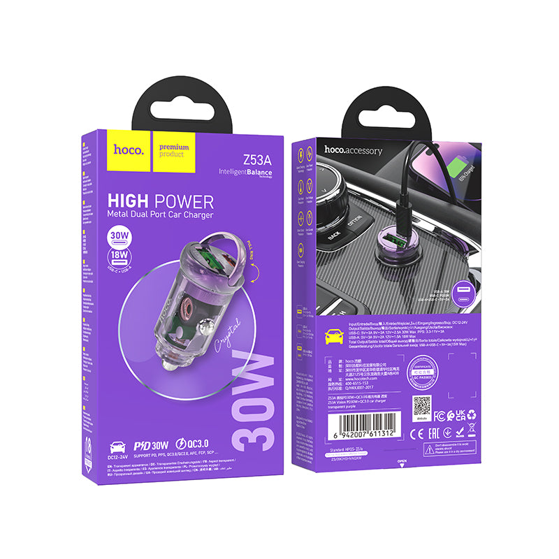 Hoco. Z53 Cargador De Coche Con Doble Puerto PD30W+QC3.0