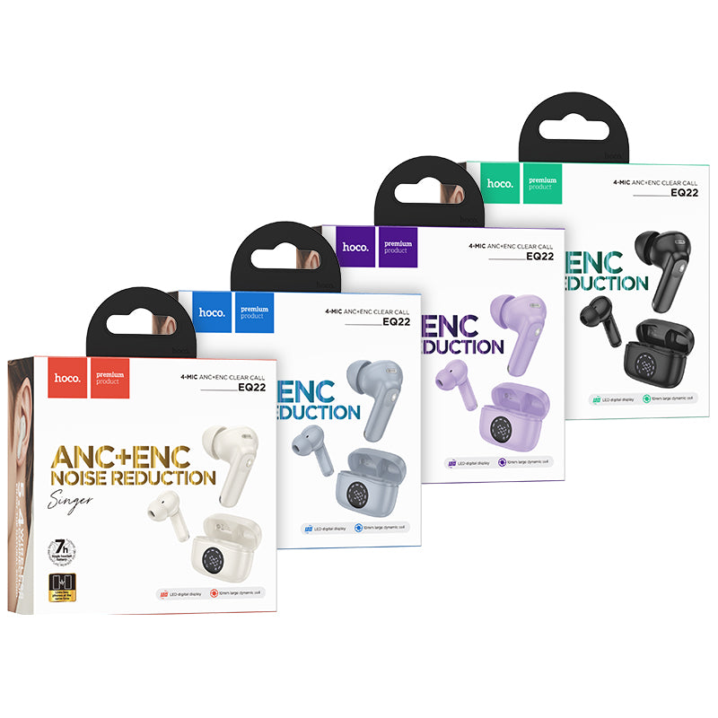 Hoco. EQ22 Auriculares Bluetooth 5.4 TWS con ANC + ENC, Estuche 400 mAh – Hasta 7 h de Autonomía