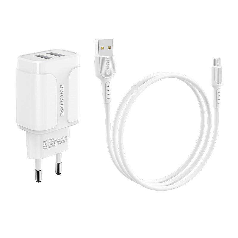 BOROFONE BA37A Cargador Rápido Doble USB Con Cable Micro Usb