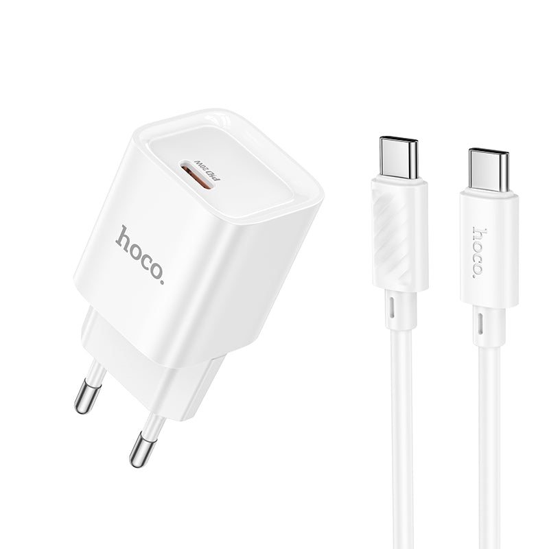 Hoco. C146A Cargador USB-C 20 W PD/QC + Cable Type-C 1 m – Enchufe EU
