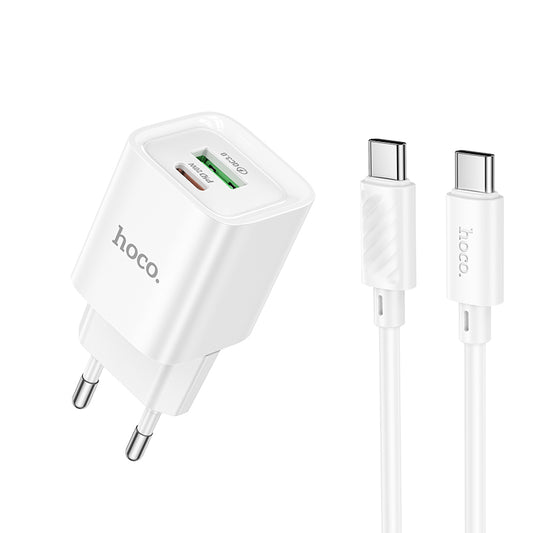 Hoco. C147A Cargador de Pared USB-C 20 W + USB-A 18 W QC3.0 (Set con Cable Type-C a Type-C 1 m)