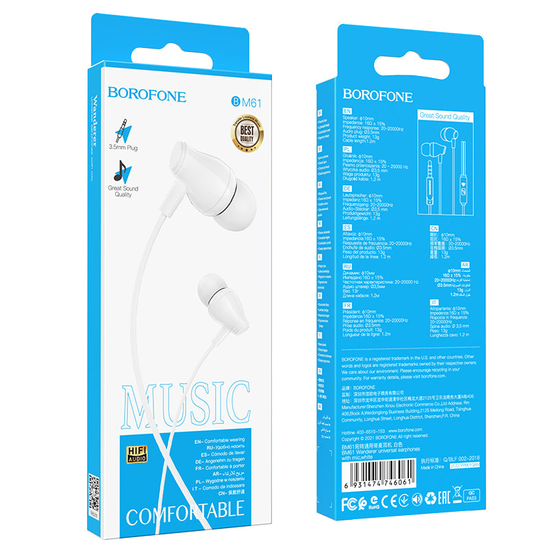 BOROFONE BM61 Auriculares Universales Con Micrófono Y Goma