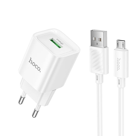 Hoco. C145A Cargador de Pared USB-A 18 W QC3.0 con Cable Micro-USB