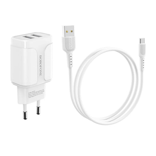 BOROFONE BA37A Cargador Rápido Doble Usb Con Cable Tipo-C