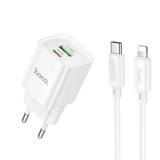 Hoco. C147A Set Cargador 20 W QC3.0 USB-C + USB-A + Cable Type-C ➝ Lightning 1 m
