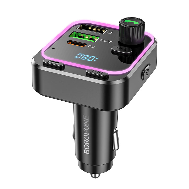 BOROFONE BC53 Transmisor FM Bluetooth Para Coche 2 Puertos PD20W+QC3.0 Con Luz Ambiental