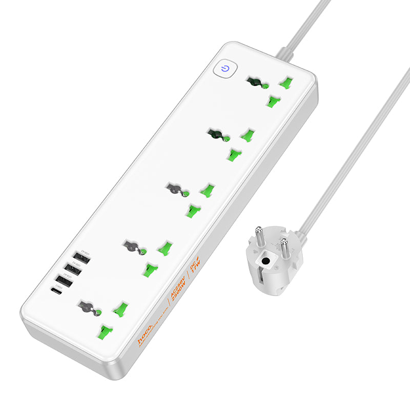 Hoco. AC13A Enchufe de Pared Múltiple 5 Tomas con USB-C y 3 USB