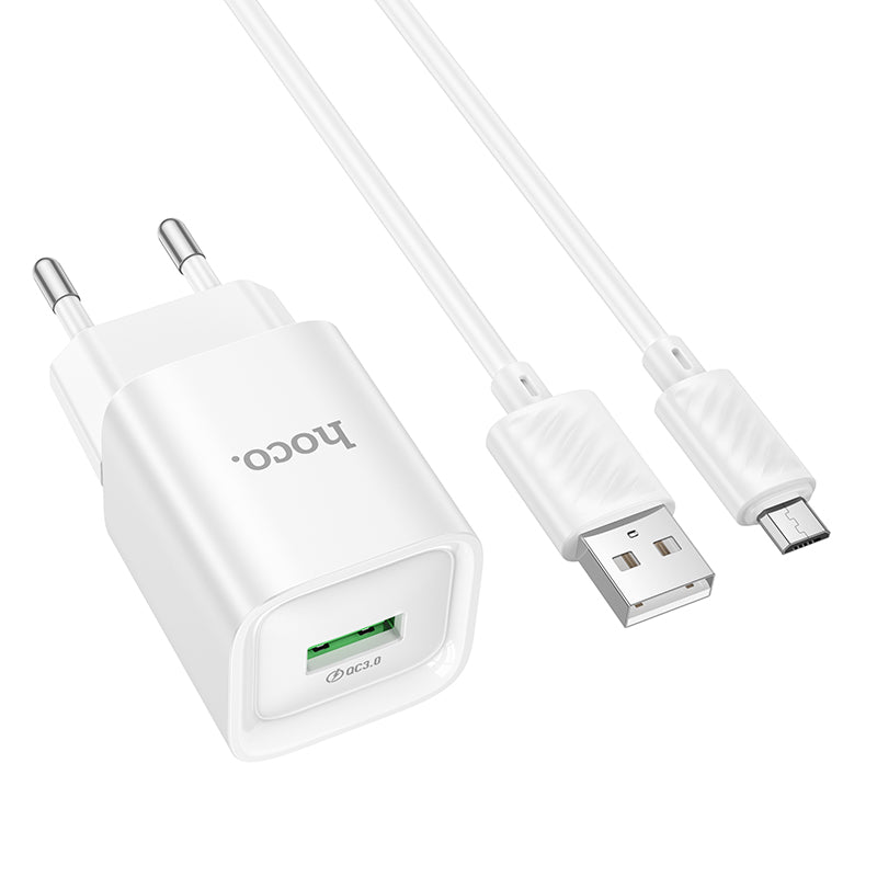 Hoco. C145A Cargador de Pared USB-A 18 W QC3.0 con Cable Micro-USB