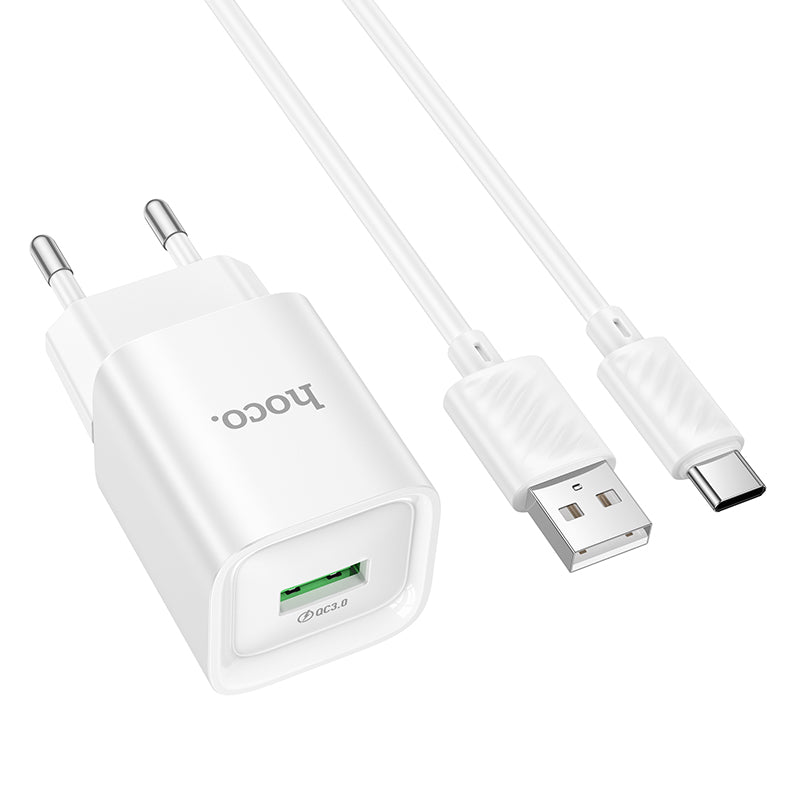 Hoco. C145A Cargador de Pared USB-A 18 W QC3.0 con Cable Type-C