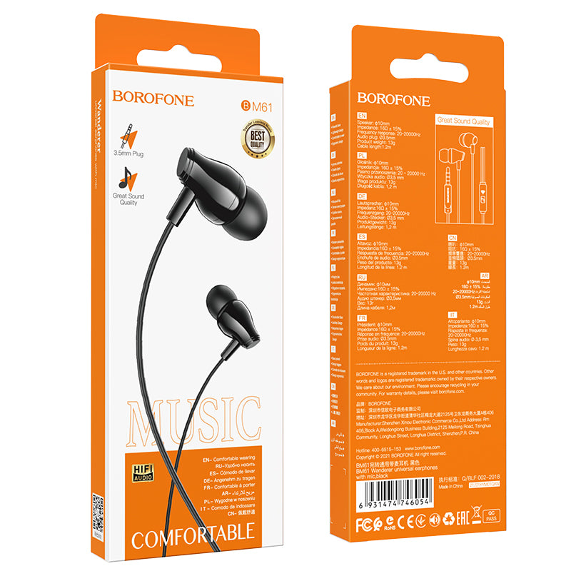 BOROFONE BM61 Auriculares Universales Con Micrófono Y Goma