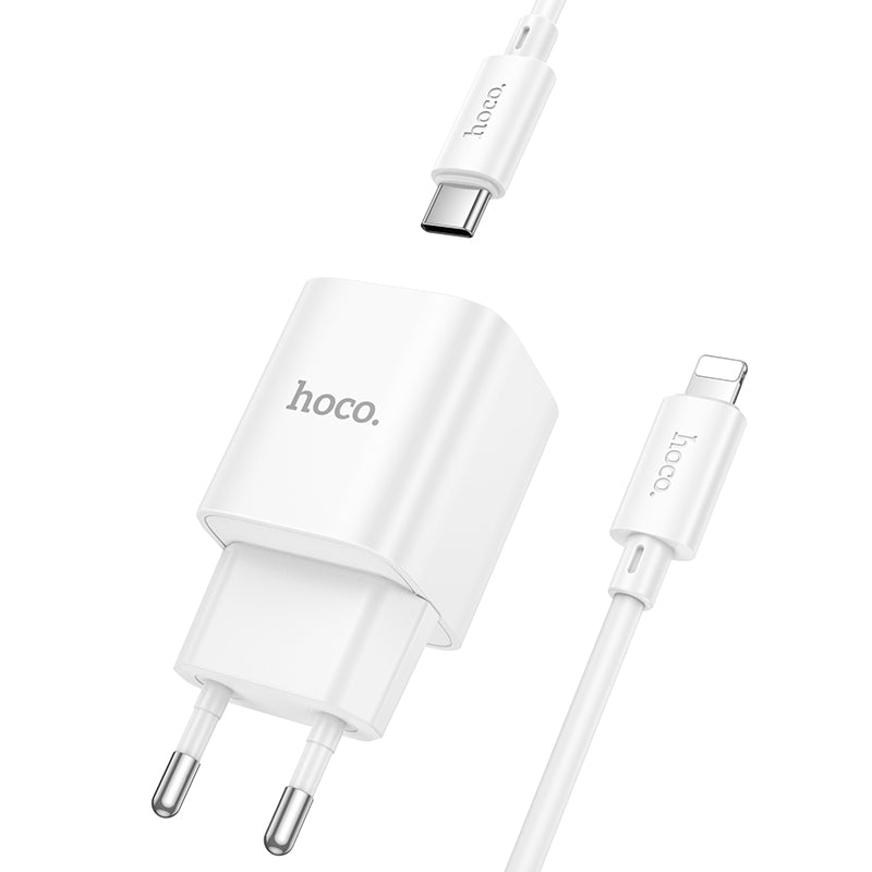 Hoco. C147A Set Cargador 20 W QC3.0 USB-C + USB-A + Cable Type-C ➝ Lightning 1 m